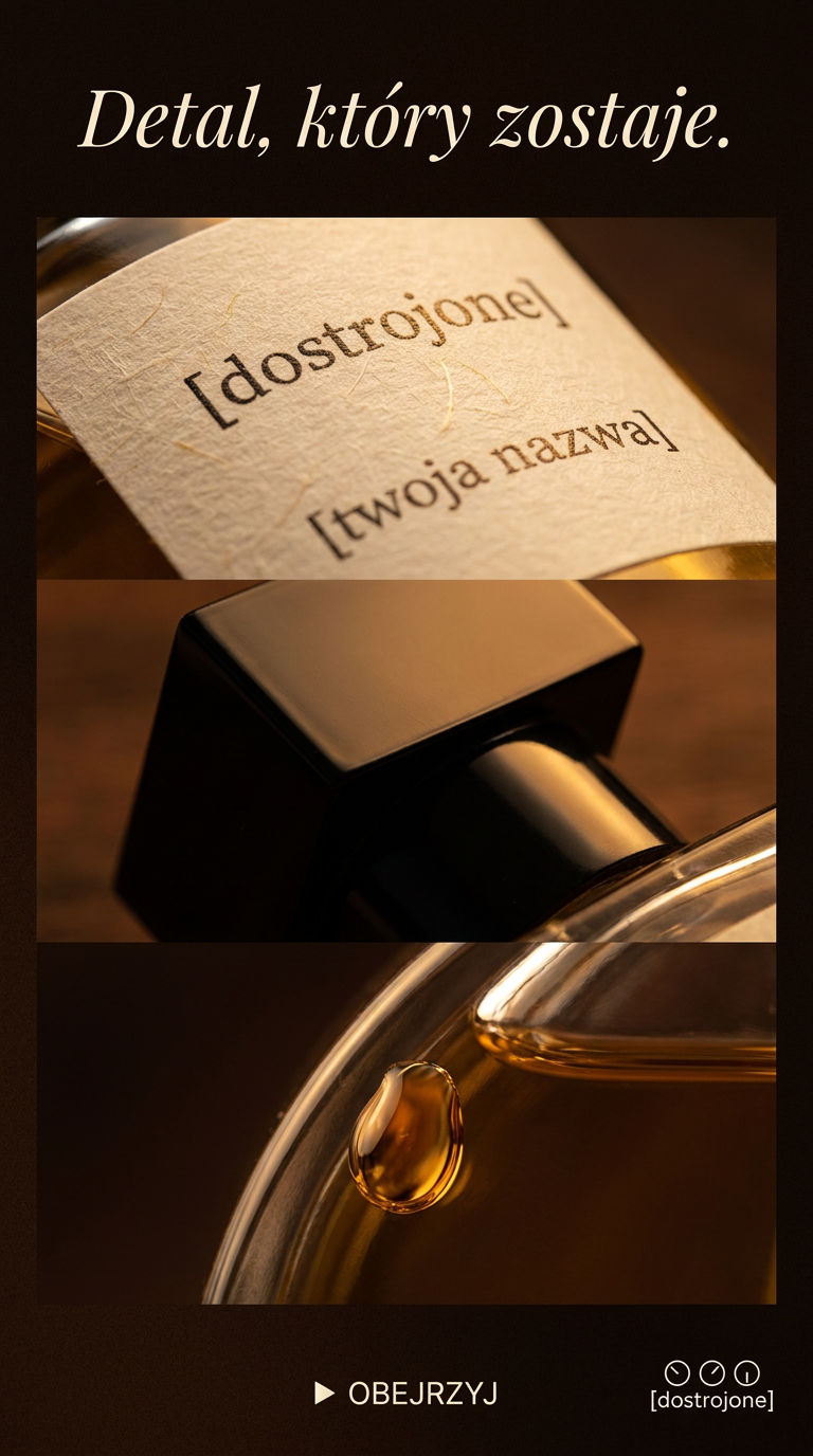[dostrojone] personalized niche fragrance bottle with warm atelier light
